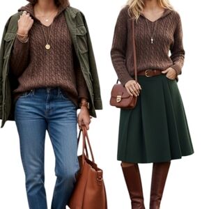 Jcrew Cashmere Wool Blend Cable Knit Hoodie Chocolate Brown M